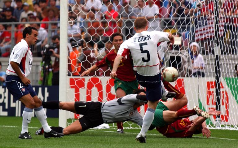 USA's John O'Brien scores their first goal against Portugal  (Photo by Tony Marshall/EMPICS via Getty Images)